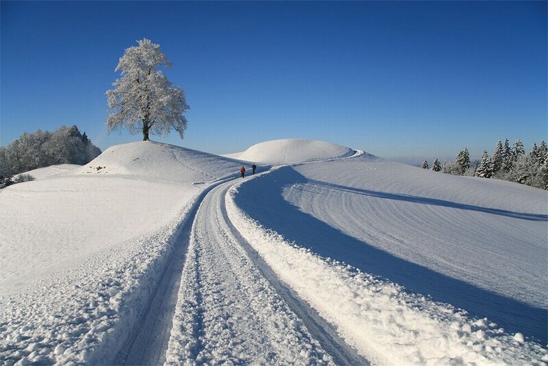 Two People on Snowy Hill