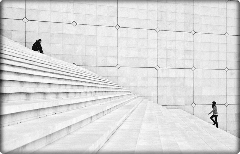 Two People on Stairs — Black