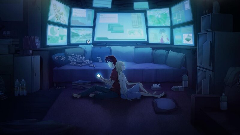 Two people on the floor in a control room