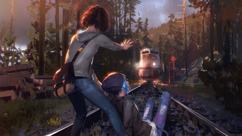 Two People on Train Tracks — Brown