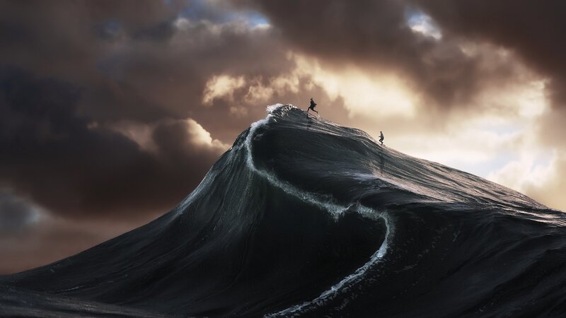 Two People on Wave Crest