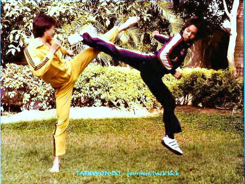 Two People Practicing Taekwondo