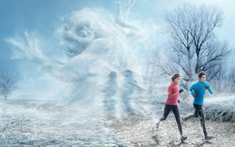 Two People Running — Blue
