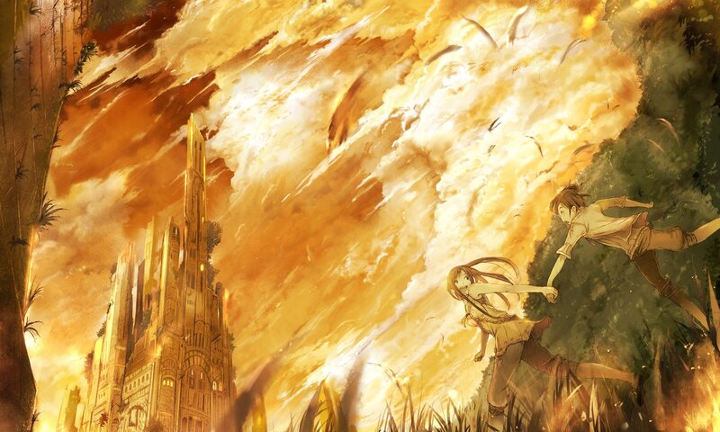 Two People Running from Explosion — Yellow