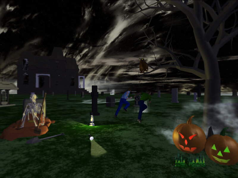 Two People Running in Graveyard