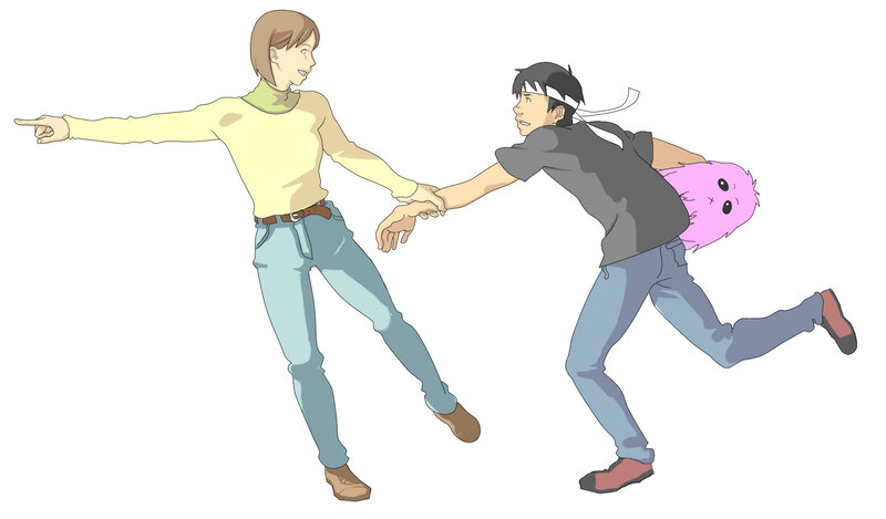 Two People Running — Yellow