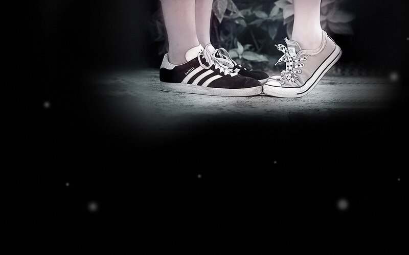 Two People's Feet — Black, Dramatic, Night, Photograph