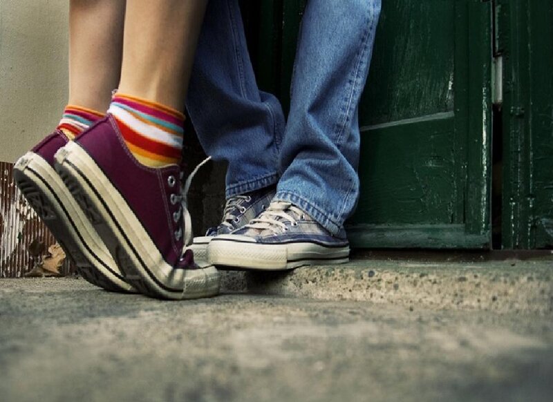 Two People's Feet — Blue, Casual, Photograph