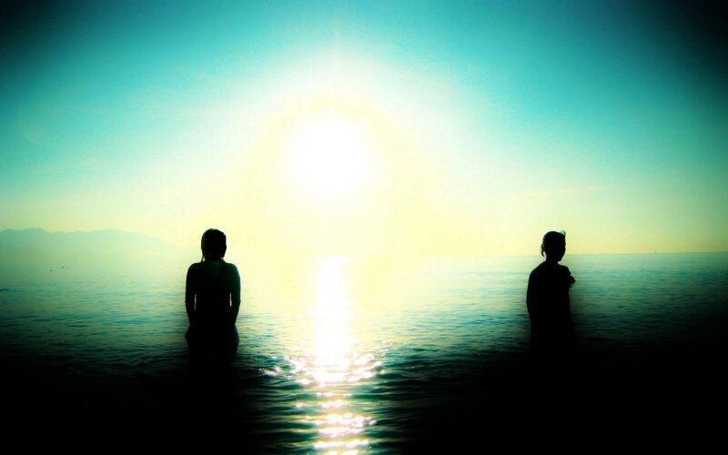 Two People Silhouetted — Blue, Serene