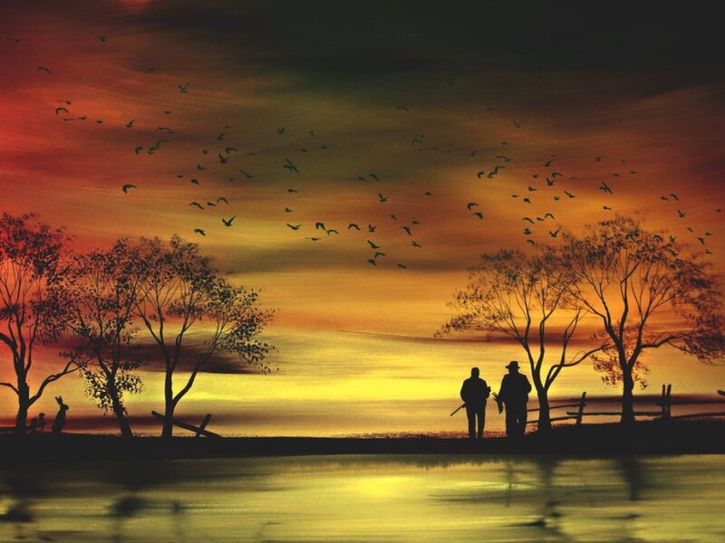 Two People Silhouetted — Orange