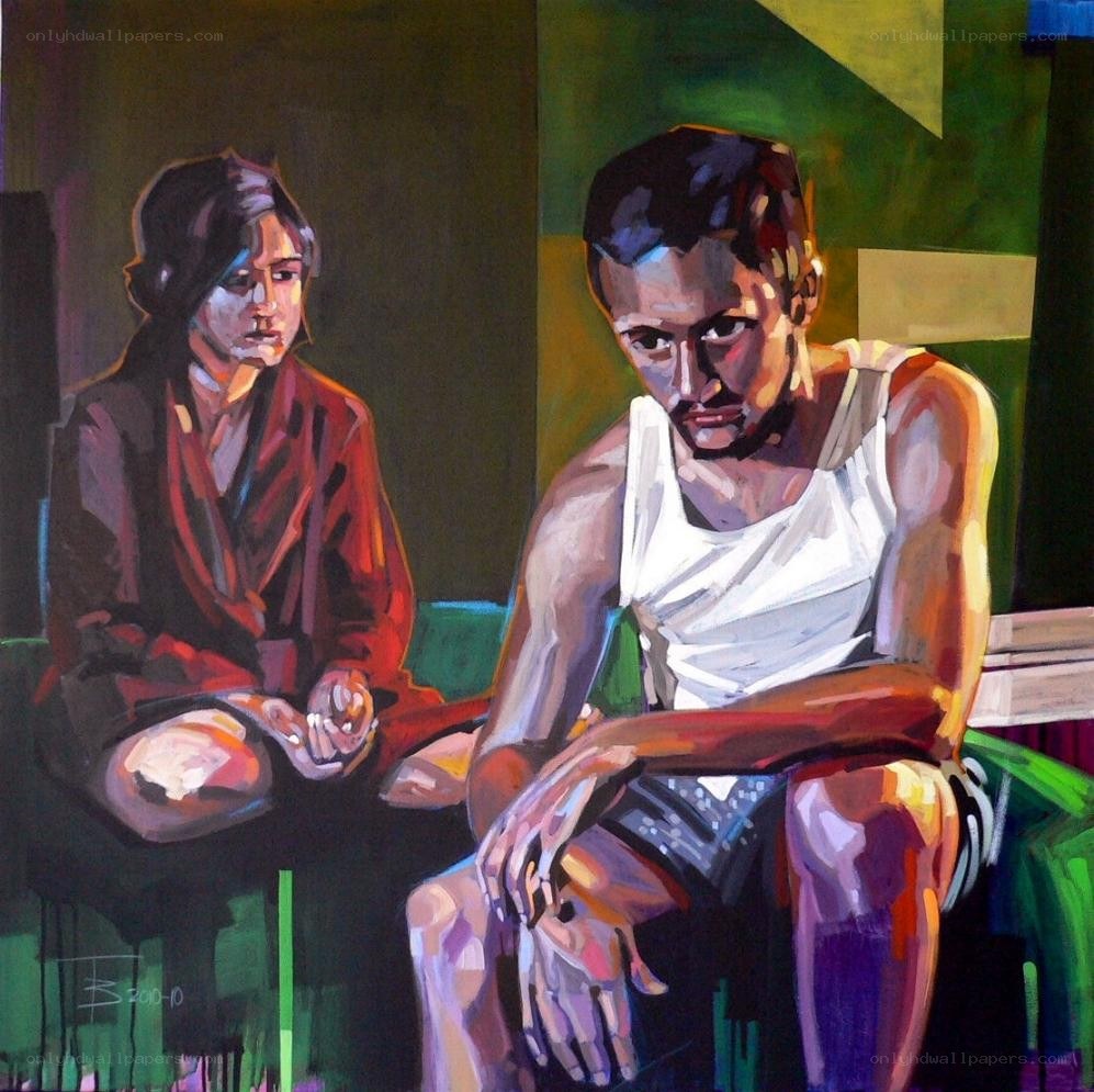 Two people sitting in a room
