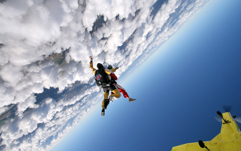 Two People Skydiving — Blue, Dramatic