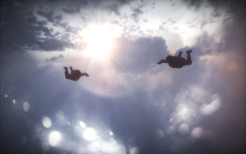 Two People Skydiving — White