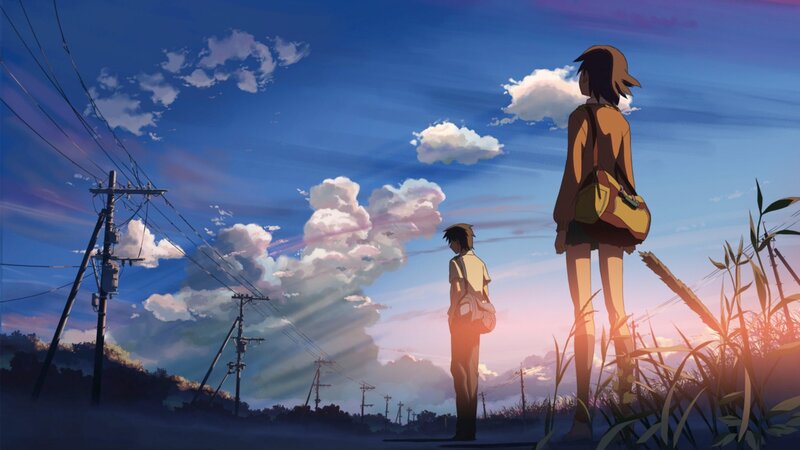Two People Standing in Field — Blue, Serene