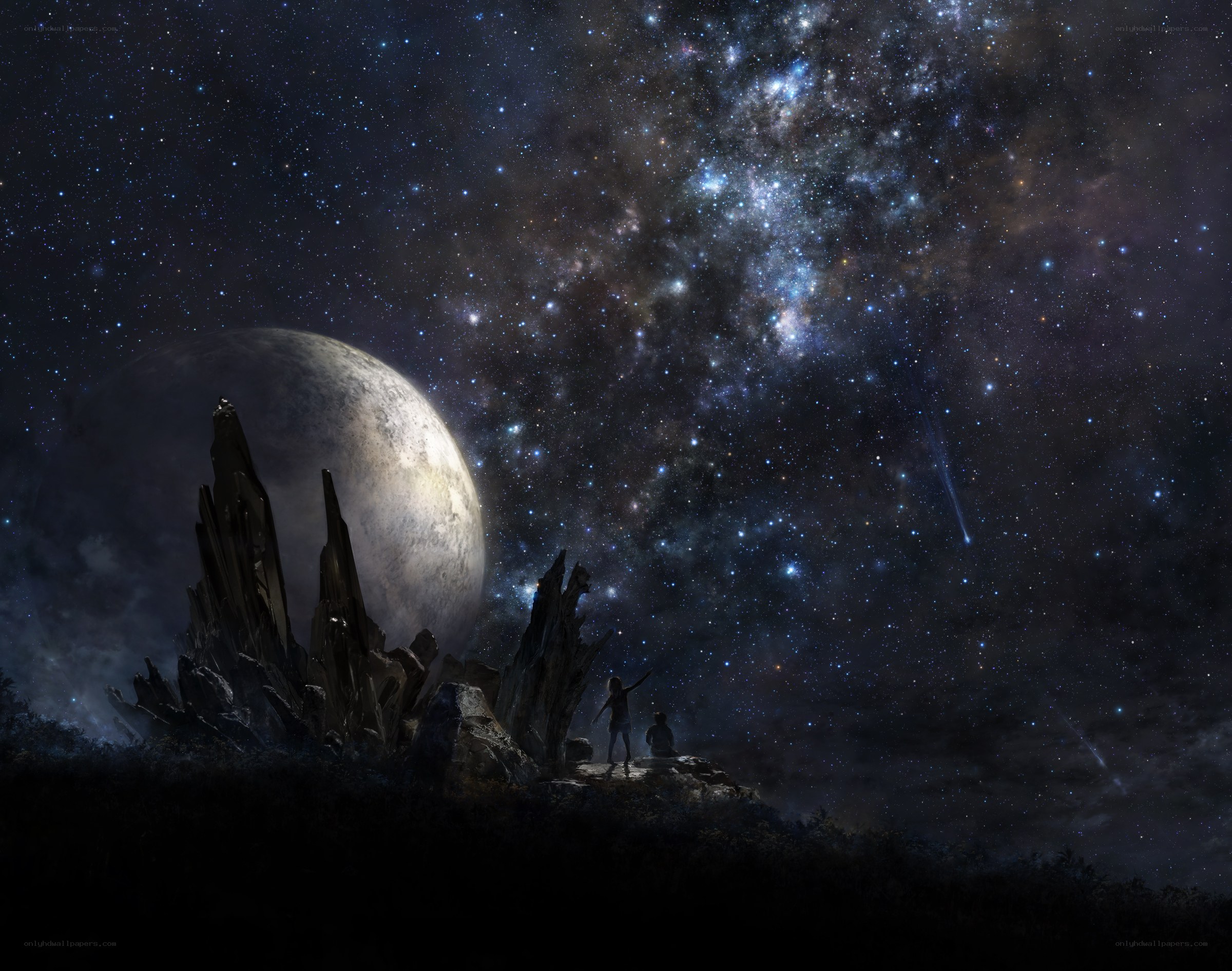 Two people under a starry sky