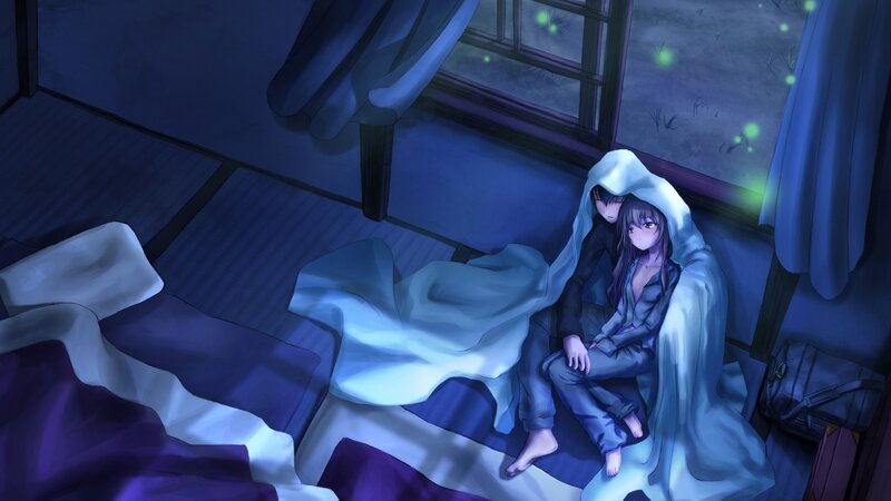 Two People under Blanket — Blue