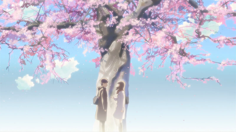 Two People under Cherry Blossoms — Pink, Serene, Spring, Anime