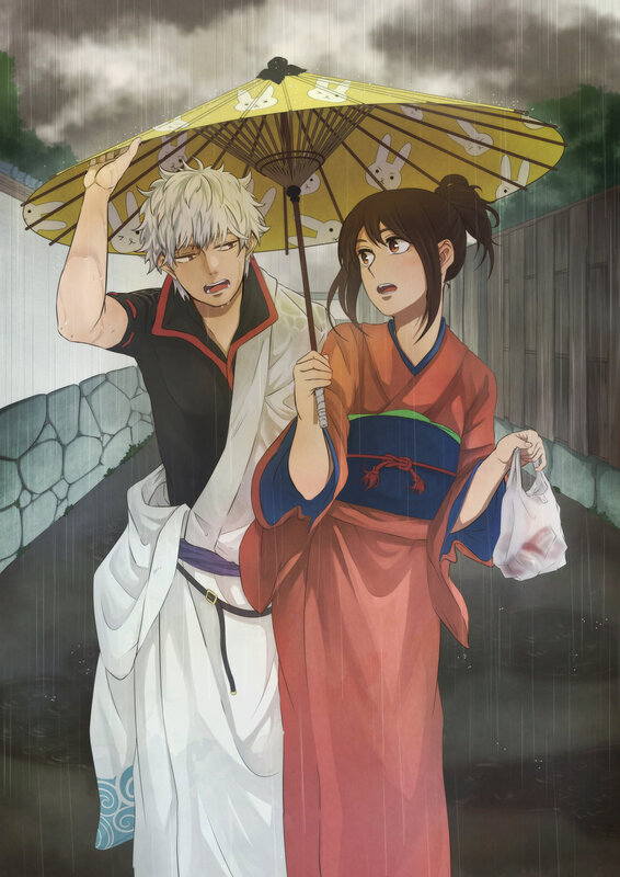 Two People under Umbrella — Yellow, Dramatic