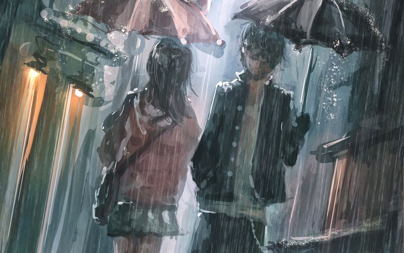 Two People under Umbrellas — Gray