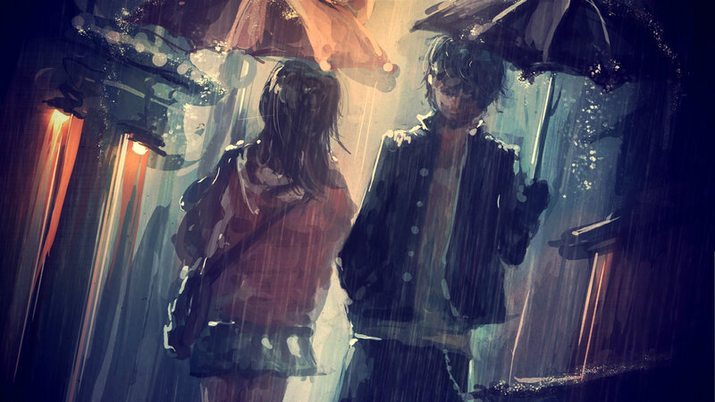 Two People under Umbrellas