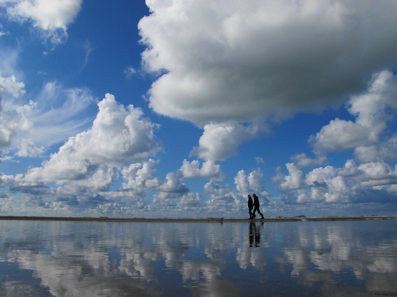 Two People Walking — Blue