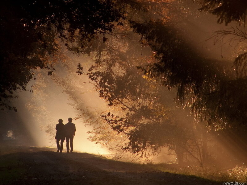 Two People Walking — Brown