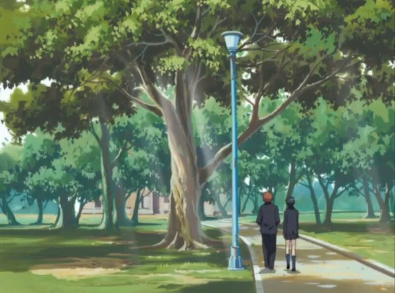 Two People Walking — Green, Serene