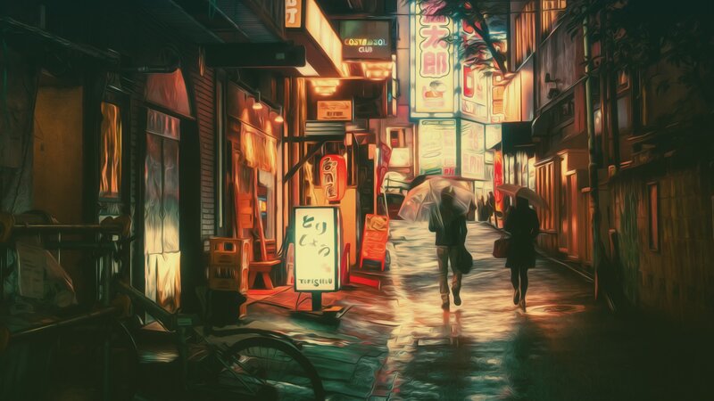 Two People Walking in Alley
