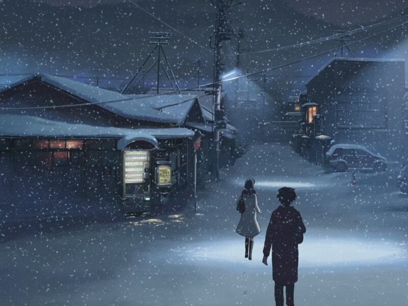 Two People Walking in Snow — Blue, Quiet, Cold