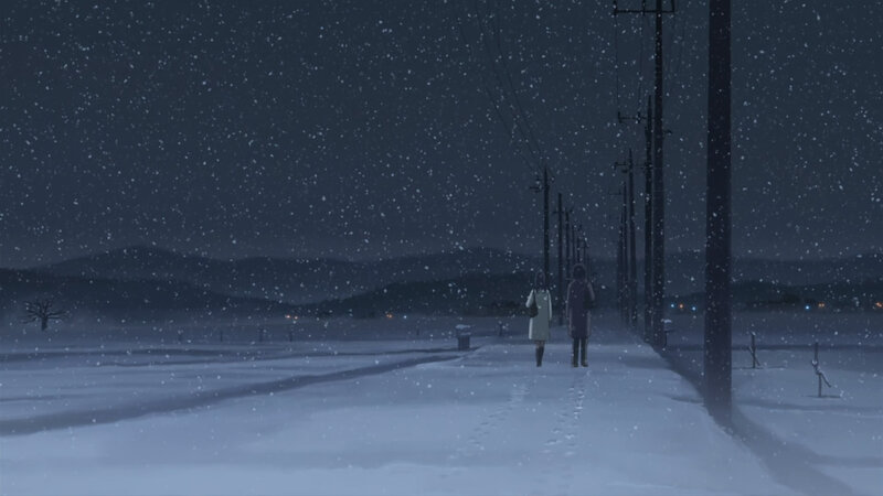Two People Walking in Snow — Blue