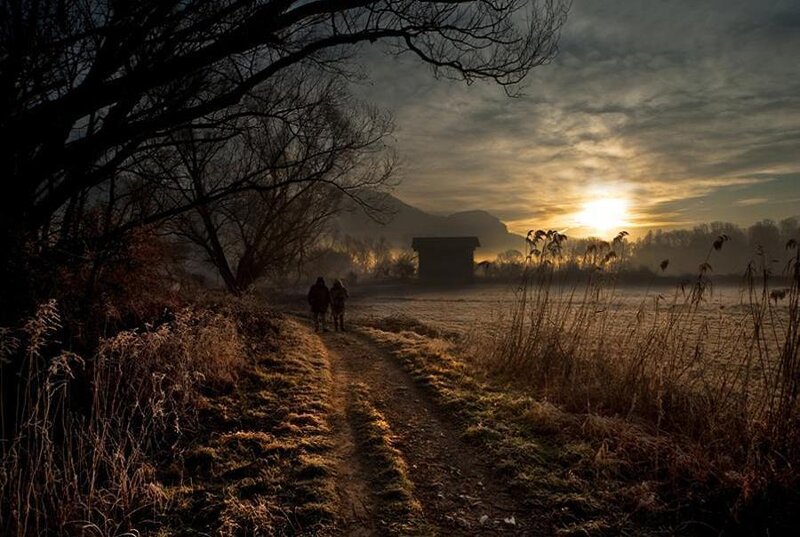 Two People Walking on Path
