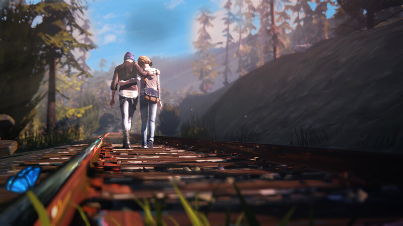 Two People Walking on Tracks — Green