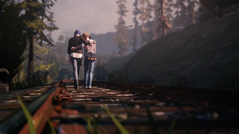 Two People Walking on Tracks