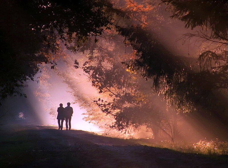Two People Walking — Purple