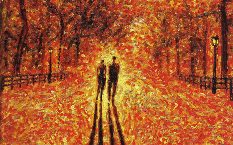 Two People Walking — Red