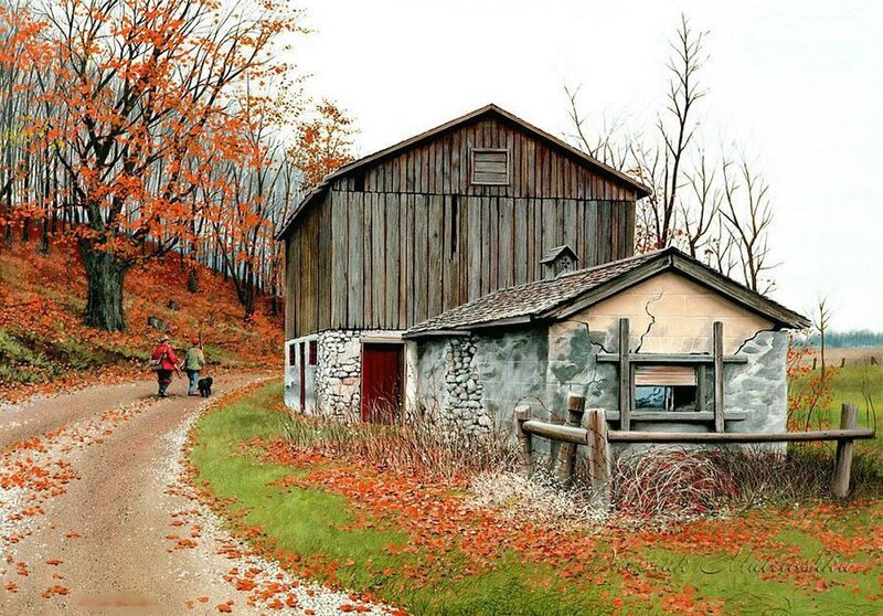 Two People Walking with Dog