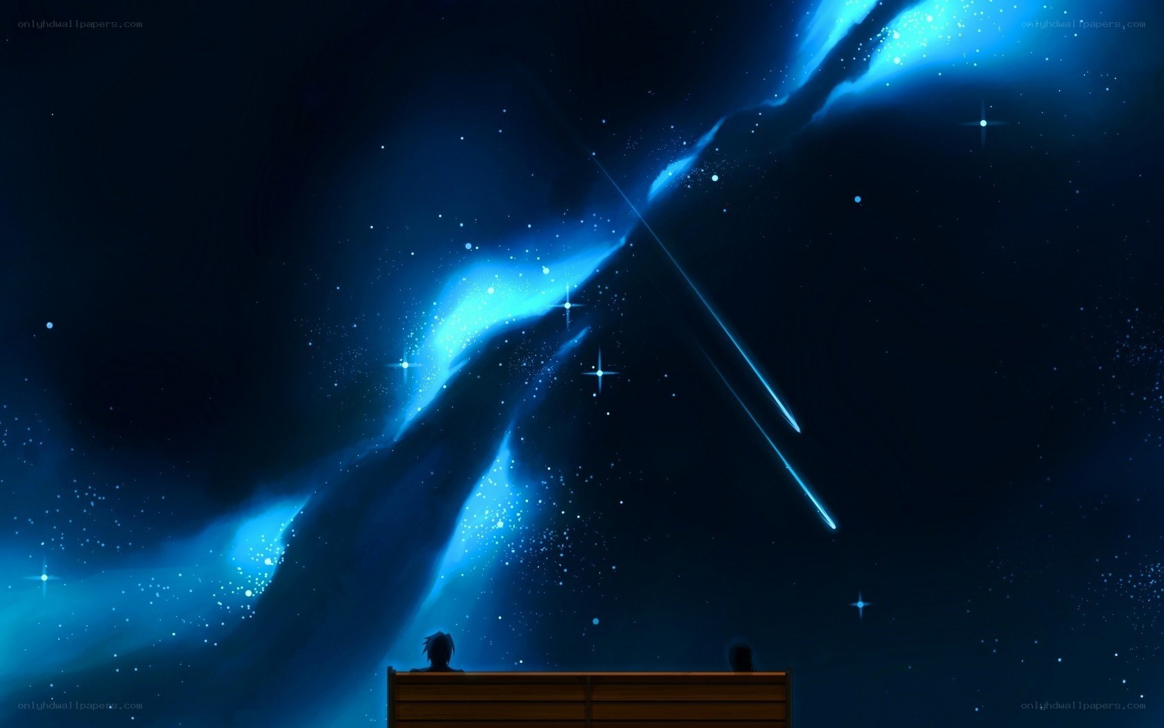 Two people watching a meteor shower