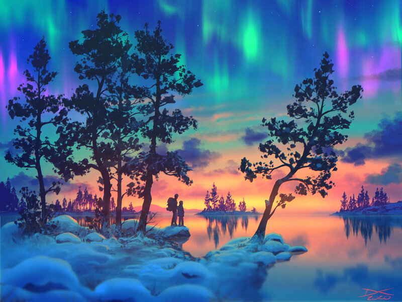 Two People Watching Aurora
