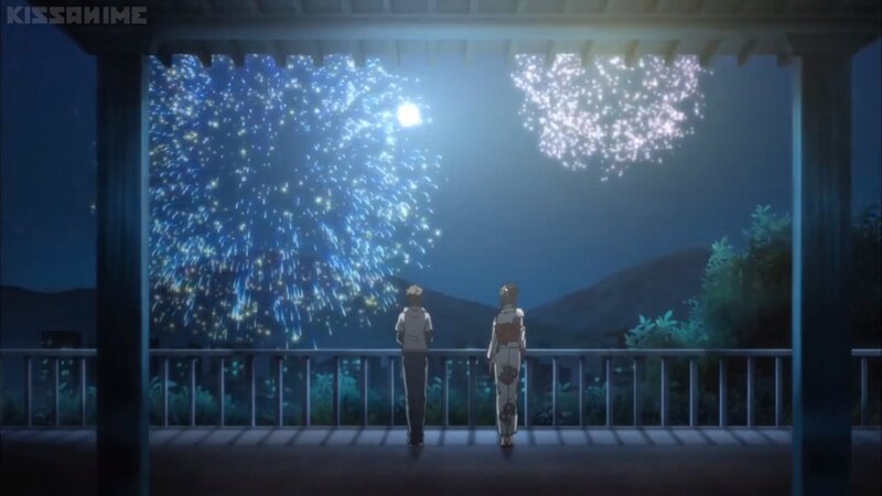 Two People Watching Fireworks — Blue
