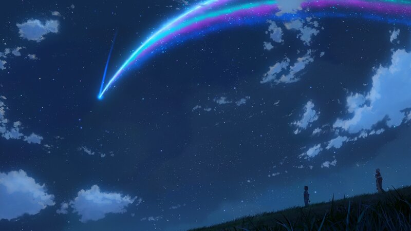 Two People Watching Meteor — Blue
