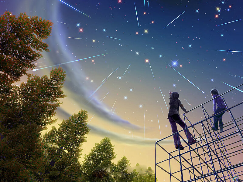 Two People Watching Meteor Shower — Blue
