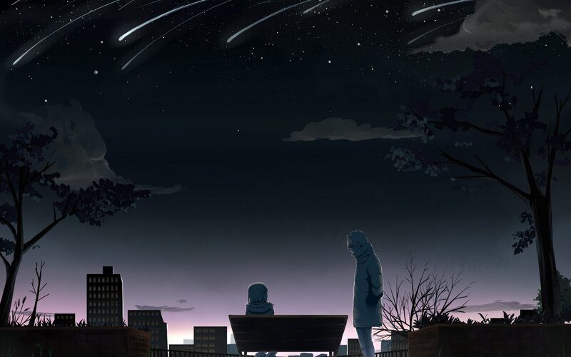 Two People Watching Meteors — Purple