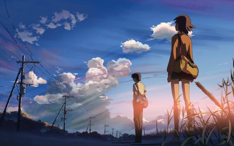 Two People Watching Sky — Blue, Serene, Sunset, Anime
