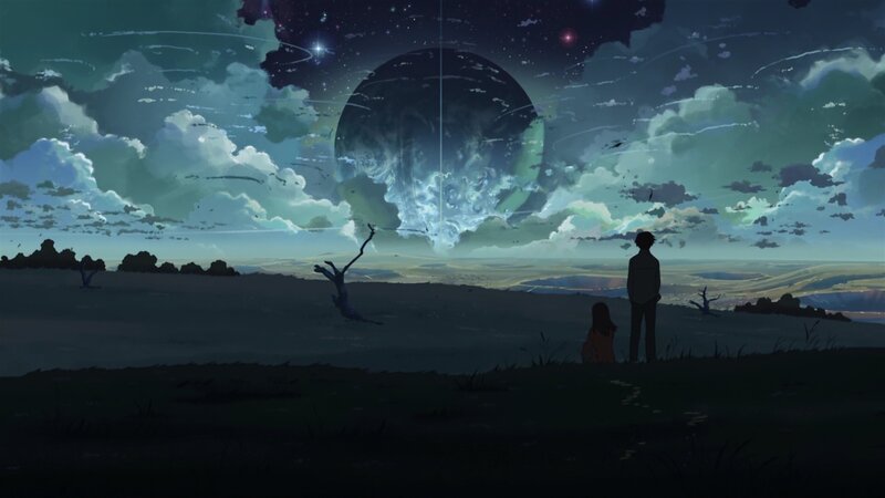 Two People Watching Sky — Dark Blue