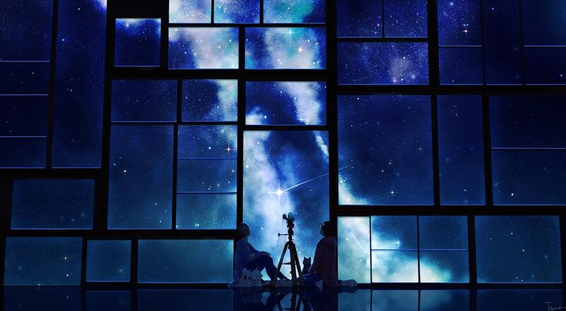 Two People Watching Stars — Blue