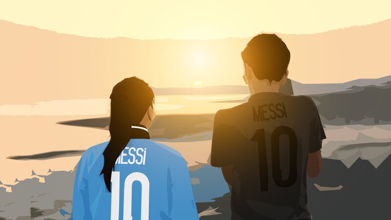 Two People Watching Sunset — Blue