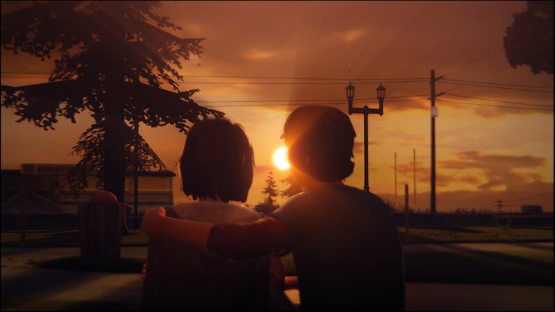 Two People Watching Sunset — Orange, Serene, 3d Render, Trees