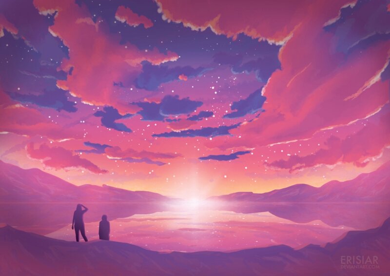 Two People Watching Sunset — Purple