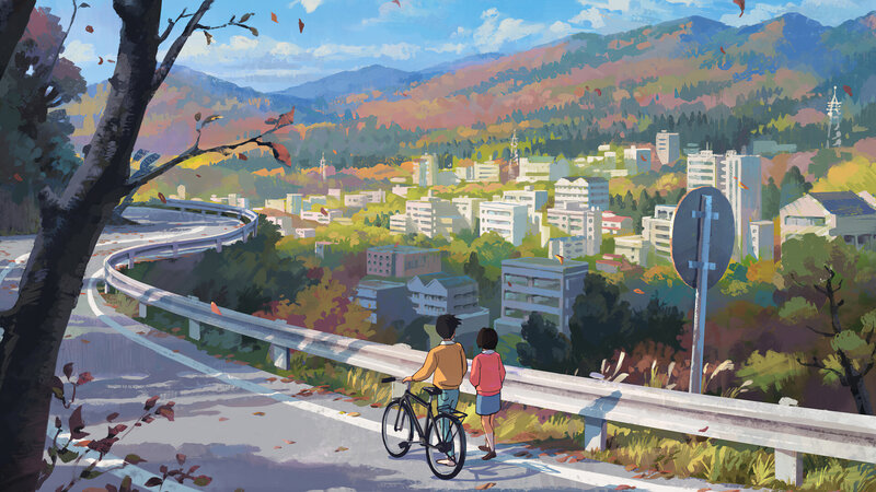 Two People with Bicycle — Blue