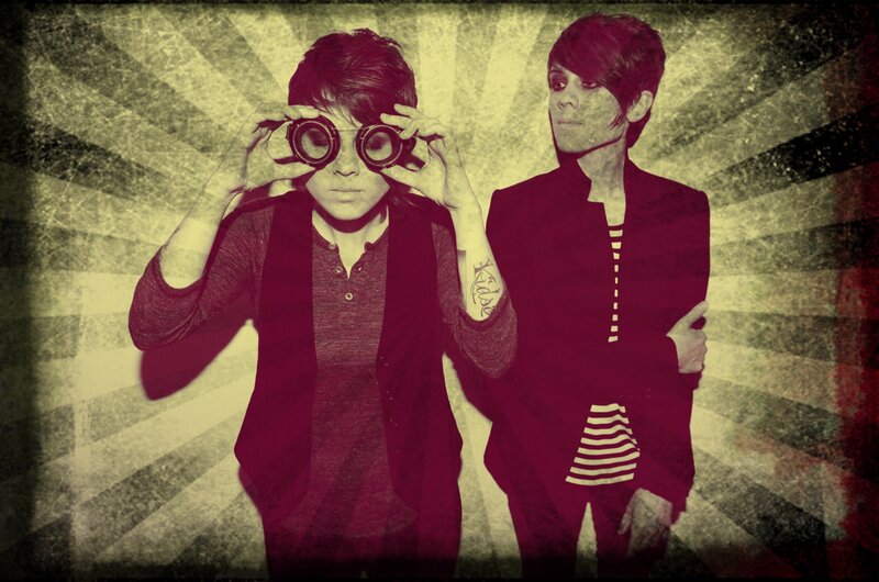 Two People with Binoculars — Maroon